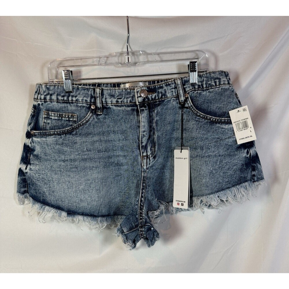 Madden Girl Relaxed Denim Shorts Womens Acid Wash Frayed Hem Cut Offs Large